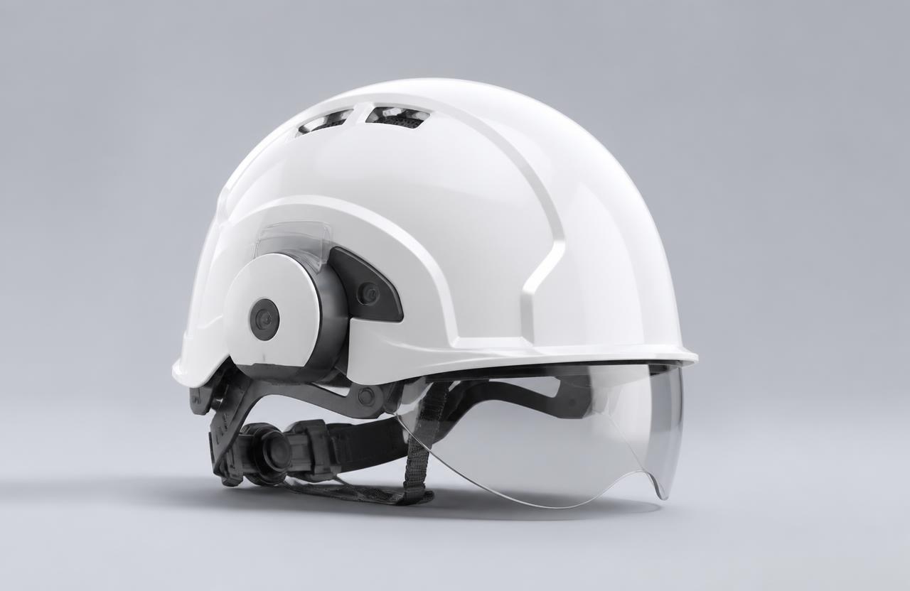 White industrial smart safety helmet with sensor module